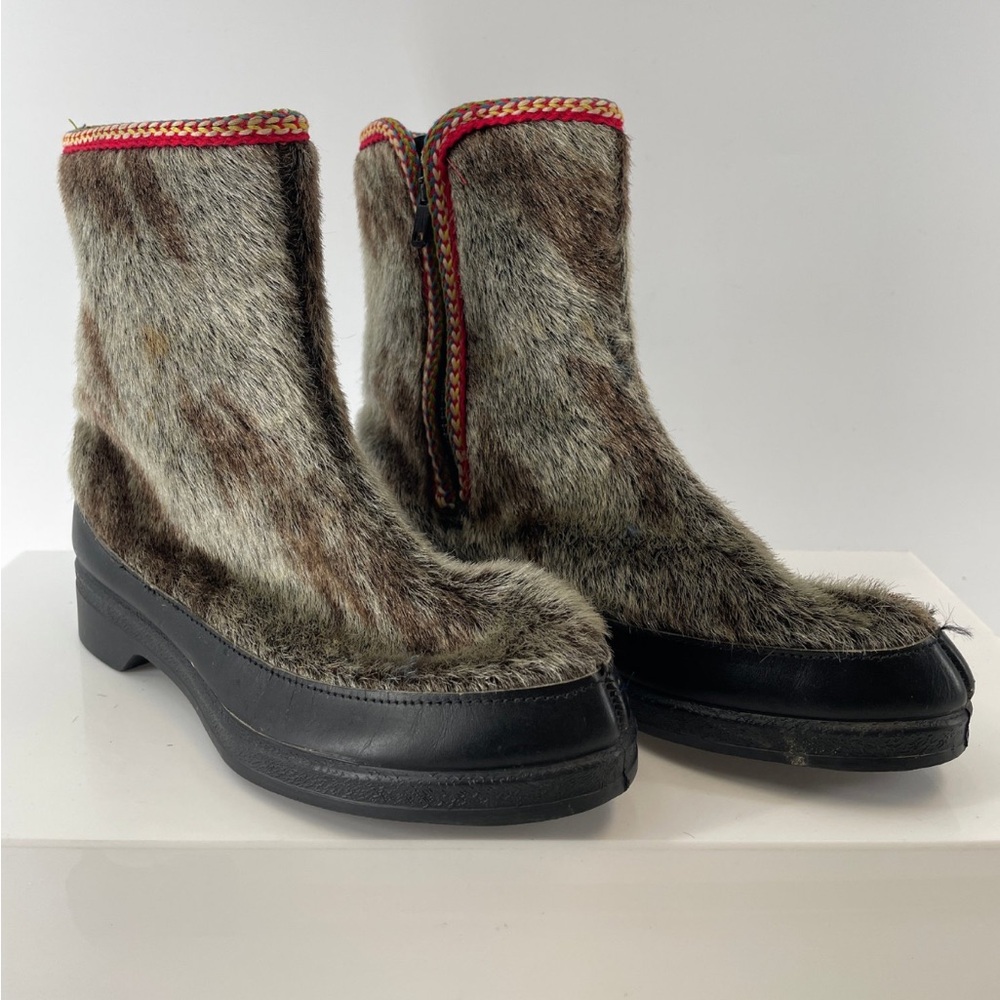 Vintage Reindeer Fur Mid Calf Nordic Style Snow Boots